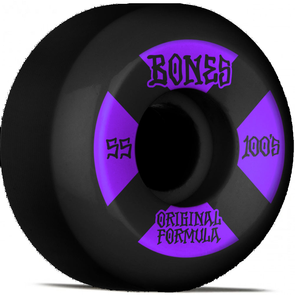 Bones 100's OG Formula V5 Sidecut Black - Skateboard Wheels 55mm Purple