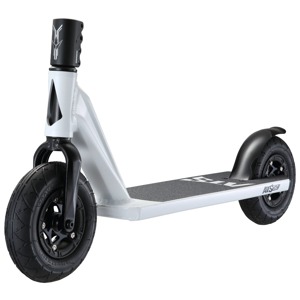 Envy ATS S2 Pro White Freestyle Dirt Scooter Base Side Angle Cruise anywhere with this ATS S2 Pro scooter. Speed without the hassle of electric parts or wasting time charging a battery.