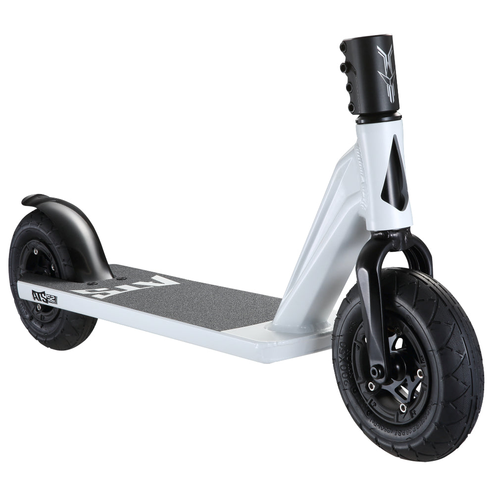 Envy ATS S2 Pro White Freestyle Dirt Scooter Base Right Angle Cruise anywhere with this ATS S2 Pro scooter. Speed without the hassle of electric parts or wasting time charging a battery.