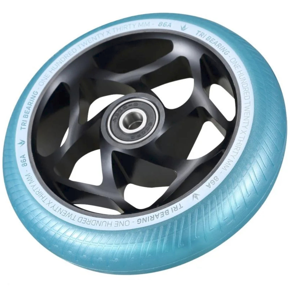 Envy Tri-Bearing 120x30mm Black Teal (PAIR) - Scooter Wheels Angle