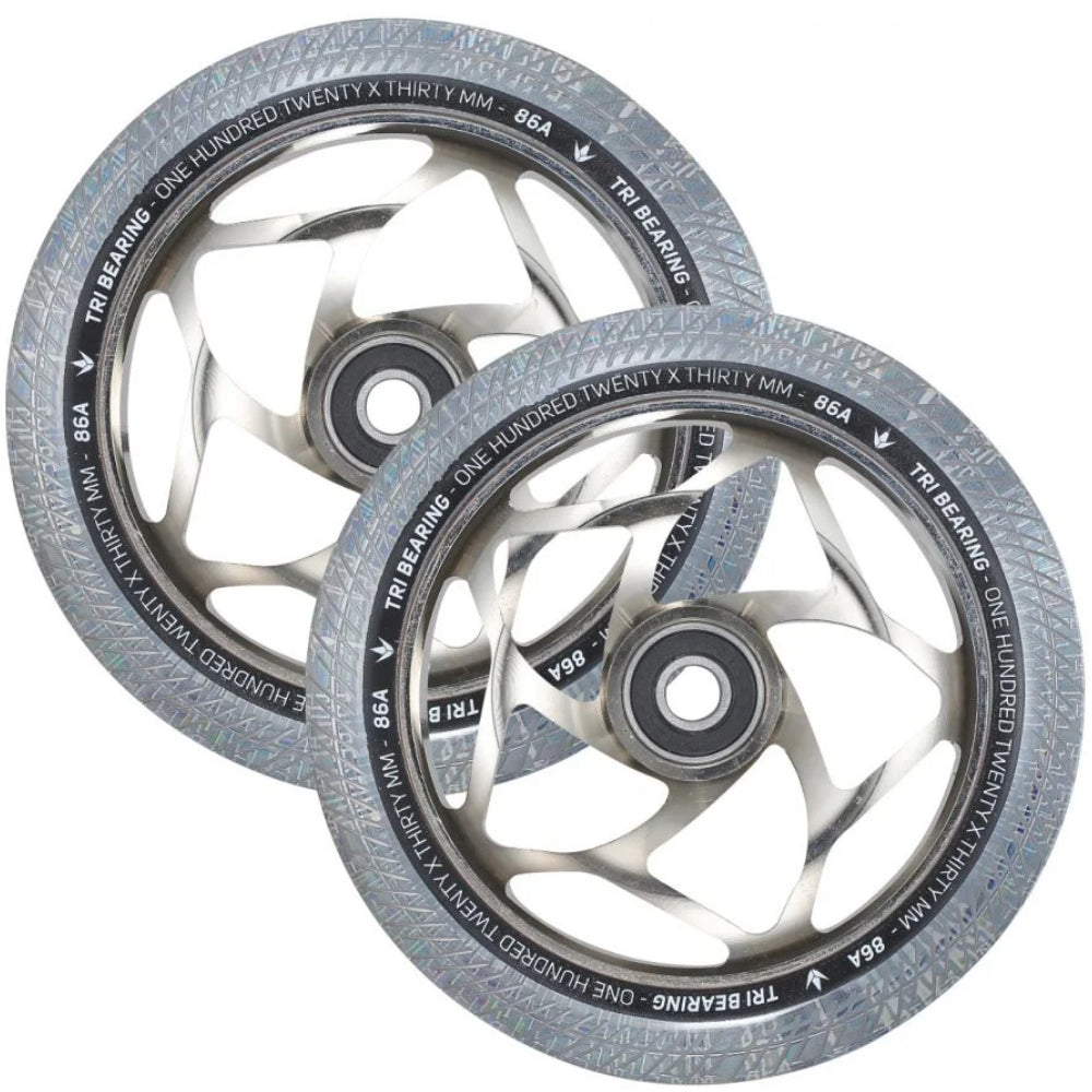 Envy Tri-Bearing 120x30mm Chrome Clear (PAIR) - Scooter Wheels Set Of 2
