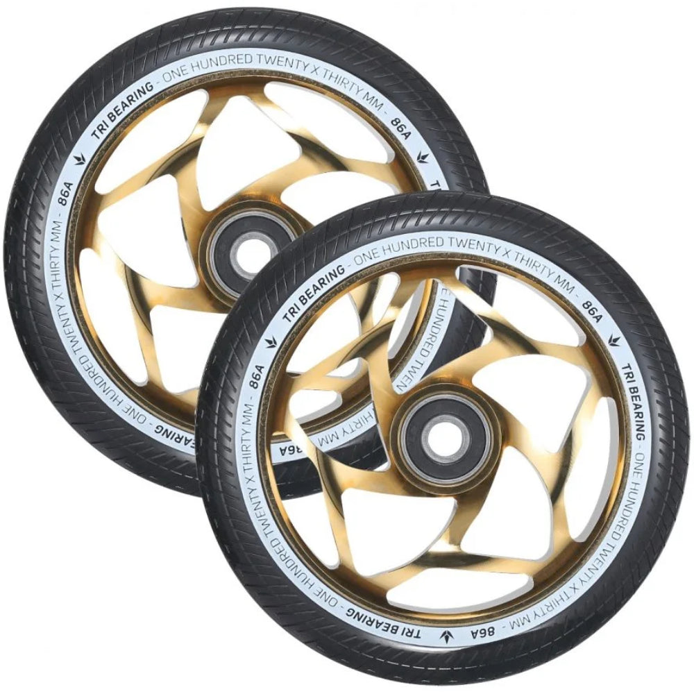 Envy Tri-Bearing 120x30mm Gold Black (PAIR) - Scooter Wheels Side By Side