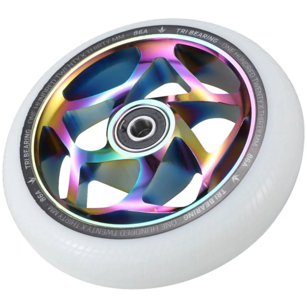 Envy Tri-Bearing 120x30mm Oilslick White (PAIR) - Scooter Wheels Angle