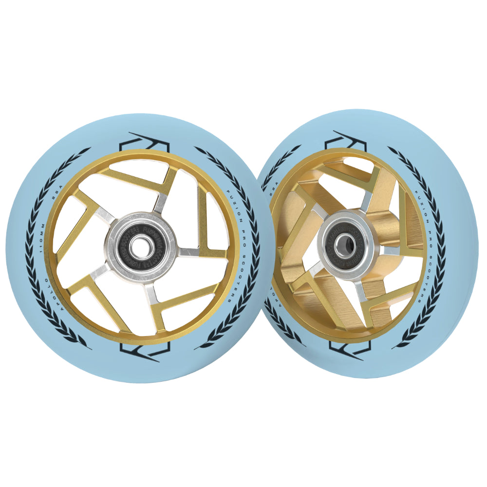 Fuzion Apollo Baby Blue Gold Scooter Wheels 110x24mm 88a pu Pair