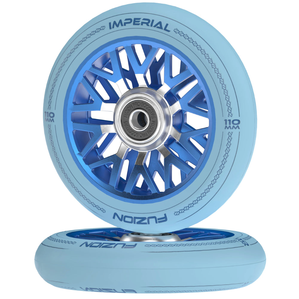 Fuzion Imperial 110mm Baby Blue / Blue Freestyle Scooter Wheels Stacked