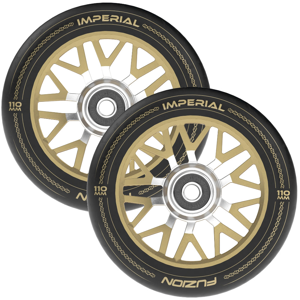 Fuzion Imperial 110x24mm Black / Gold Freestyle Scooter Wheels Abec 9 Bearings
