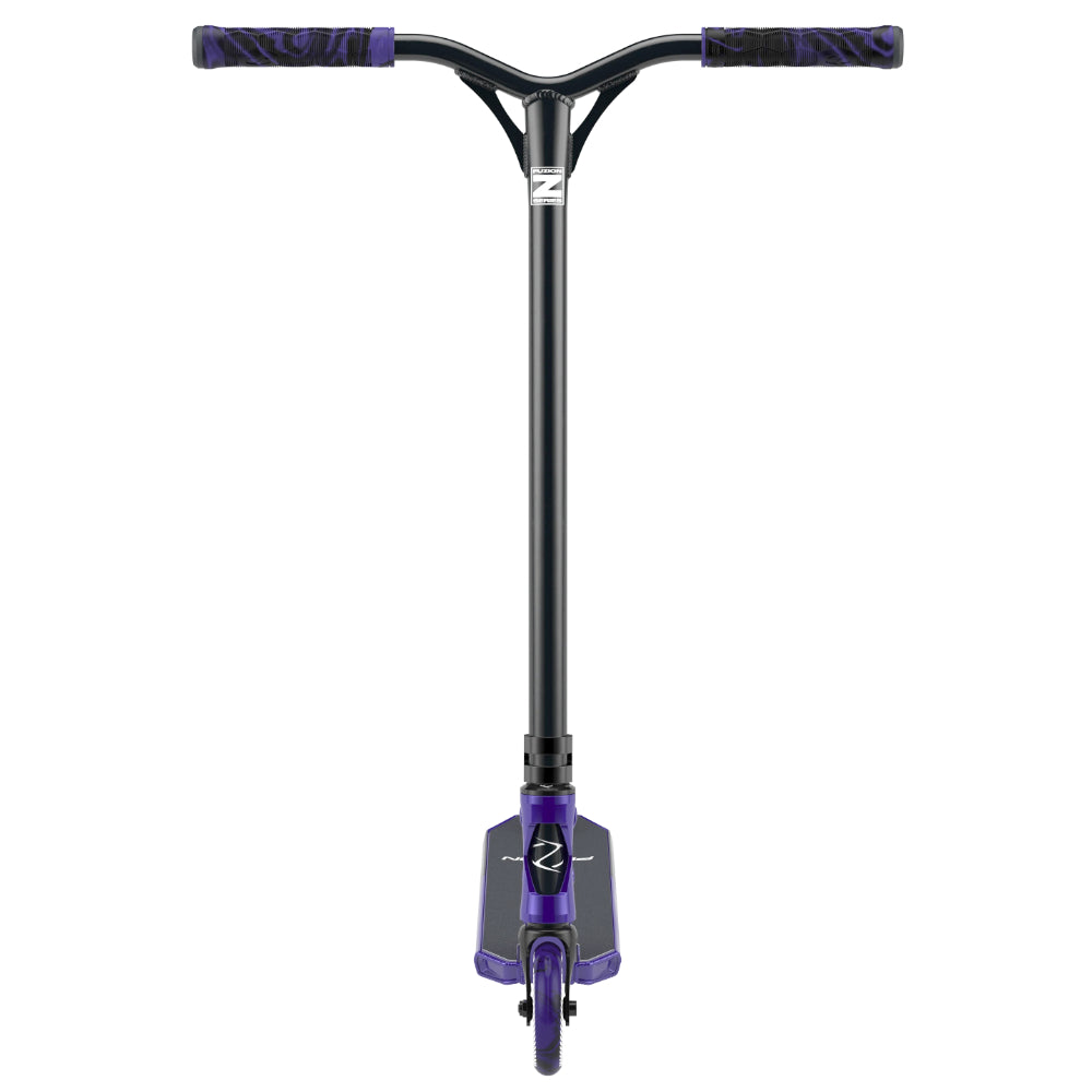 Fuzion Z300 Freestyle Scooter Complete Purple Front Steel Bars Hex Swirl Grips