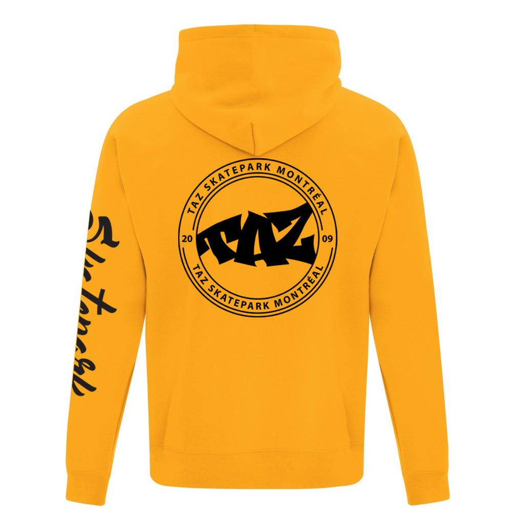 TAZ Youth Rounded Logo Hoodie Yellow Back