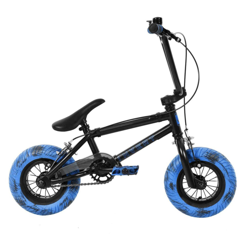 Invert Supreme Mini BMX Freestyle Black Blue Swirl Side With Accessories Brakes Guard Ring