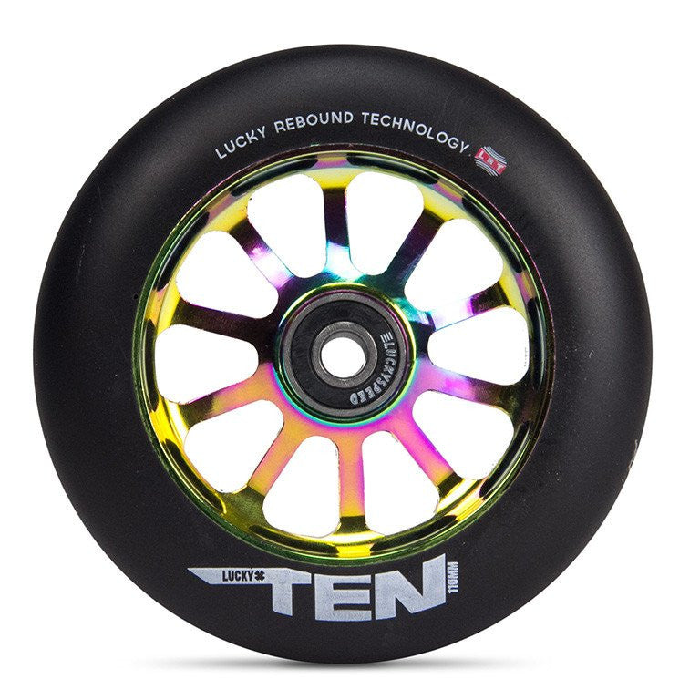 Lucky Ten 110mm Wheel, Black Urethane, Oil Slick