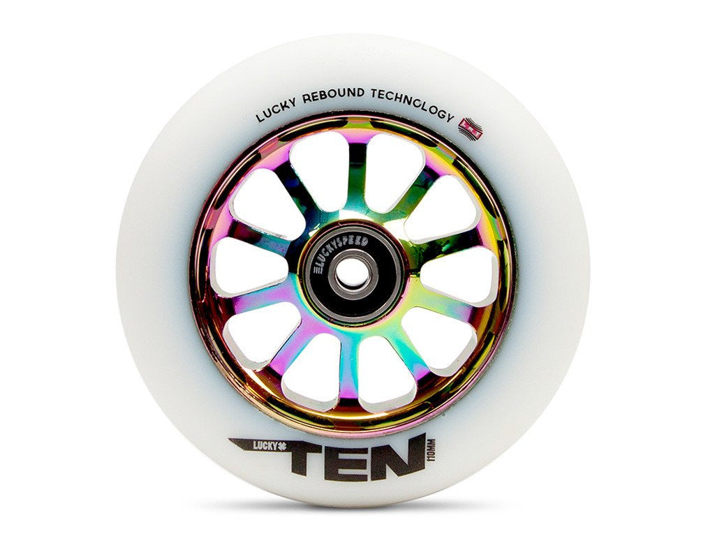 Lucky Ten 110mm Wheel, White Urethane, Oil Slick