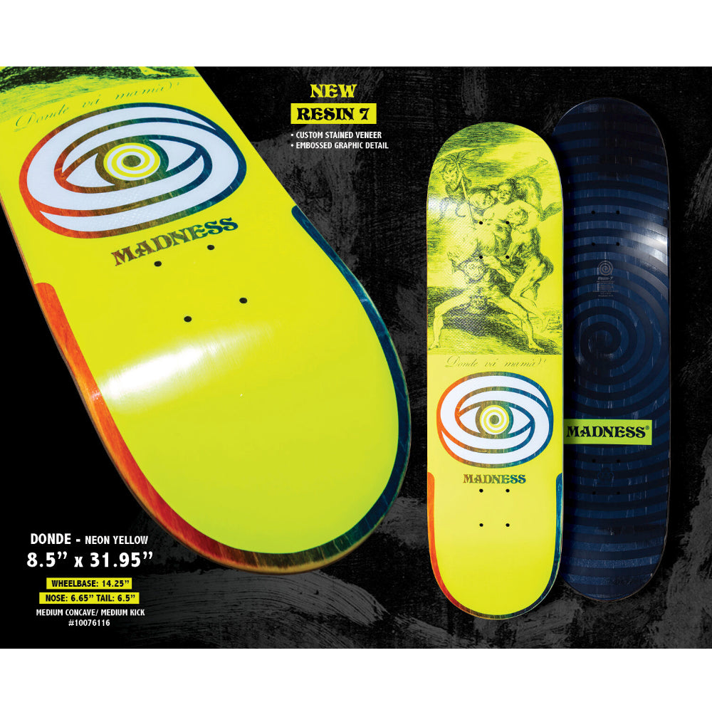 Madness Donde R7 Neon Yellow 8.5 - Skateboard Deck Specs