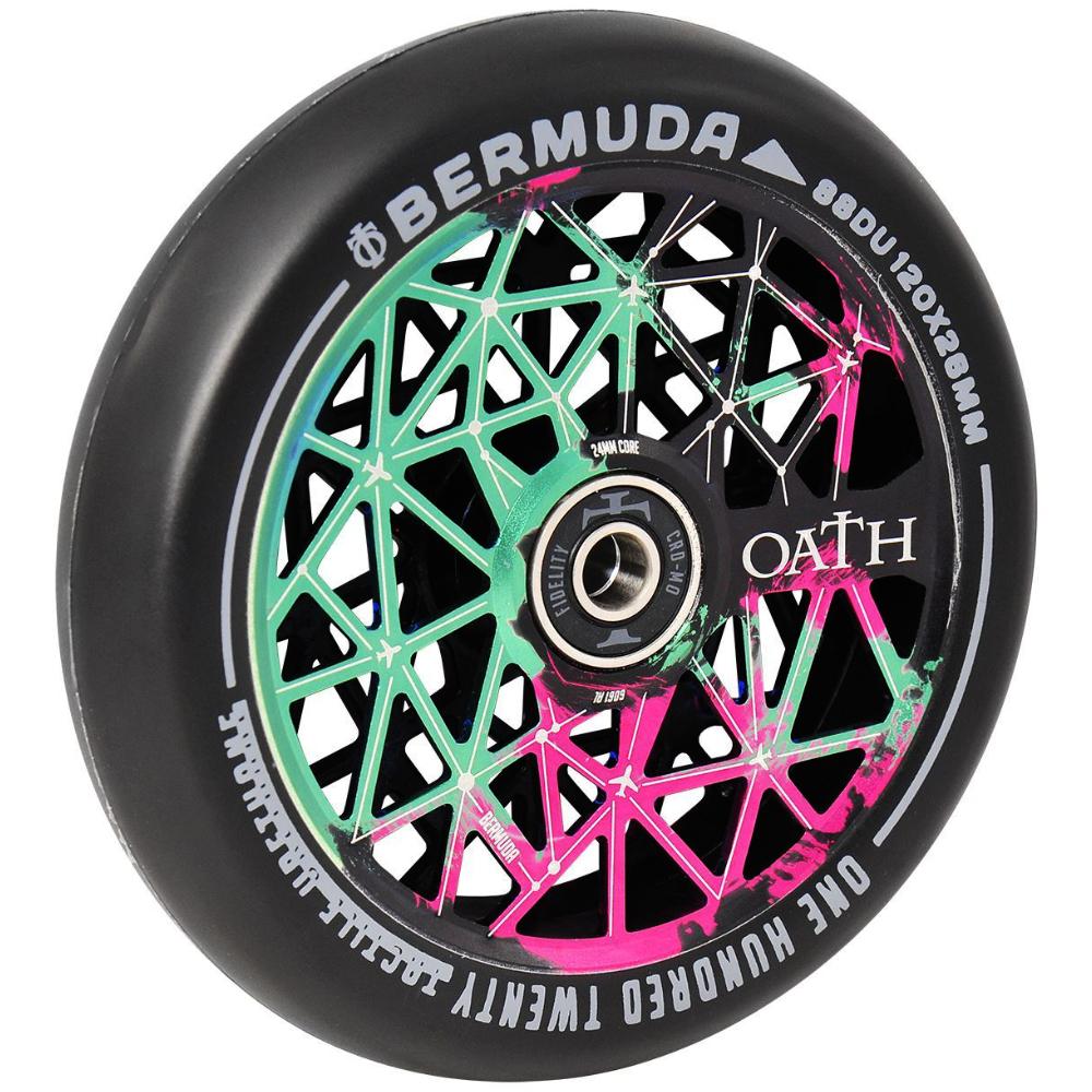 Oath Bermuda 120mm (PAIR) - Scooter Wheels Green Pink Black Angle