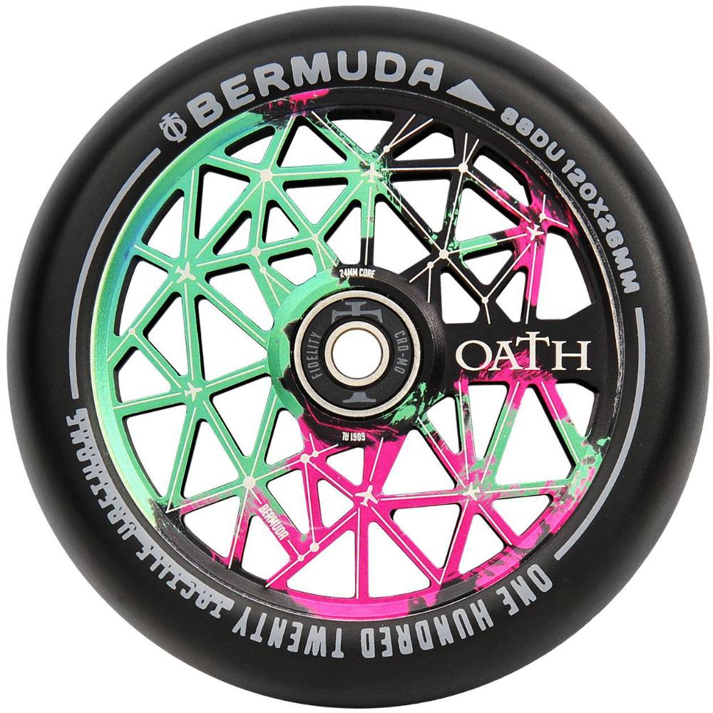 Oath Bermuda 120mm (PAIR) - Scooter Wheels Green Pink Black Front