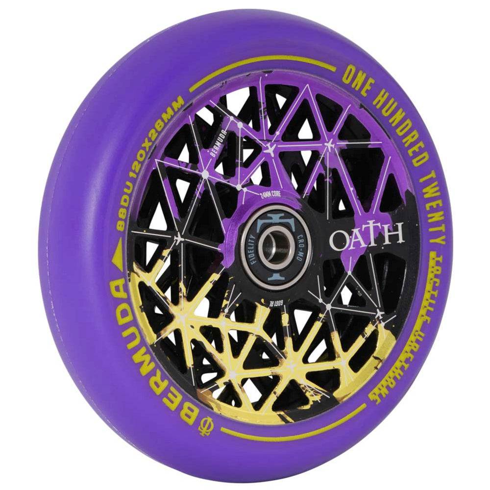 Oath Bermuda 120x26mm Tri-Color (PAIR) - Scooter Wheels Black Purple Yellow Angle