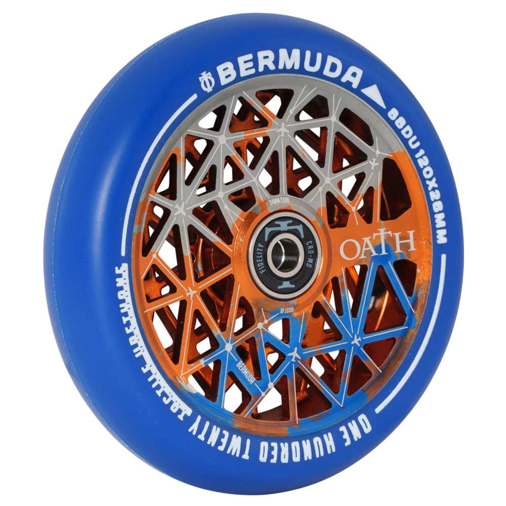 Oath Bermuda 120x26mm Tri-Color (PAIR) - Scooter Wheels Blue Orange Titanium Angle