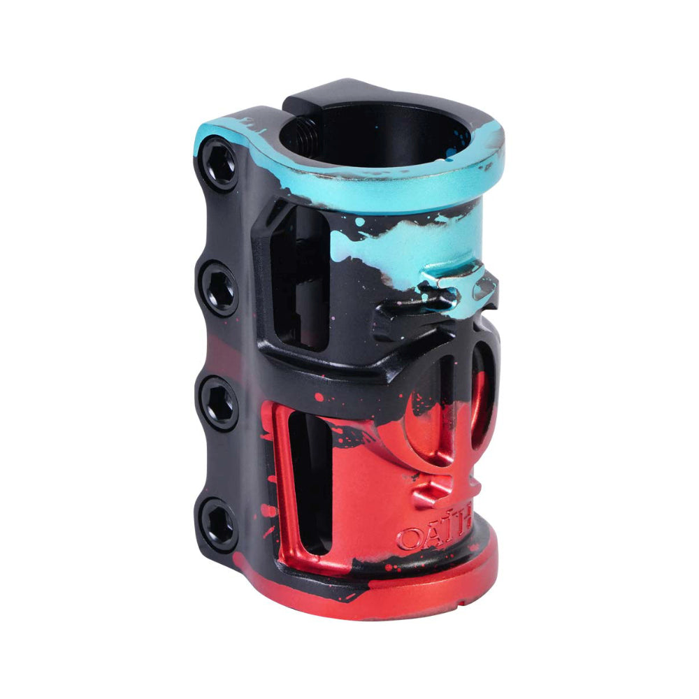 Oath Cage SCS V2 Tri-Color - Scooter Clamp Black Red Teal Angle