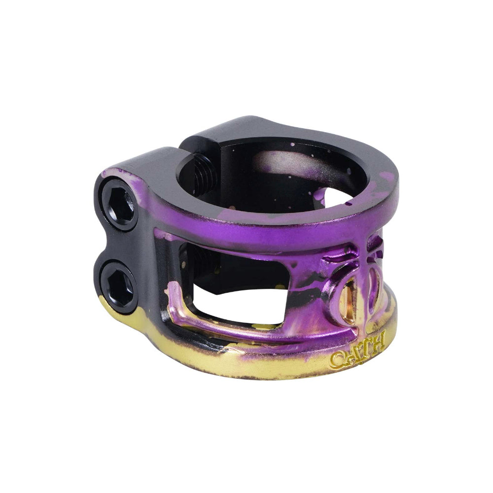 Oath Cage V2 Double HIC IHC Scooter Clamp Black Purple Yellow Angle