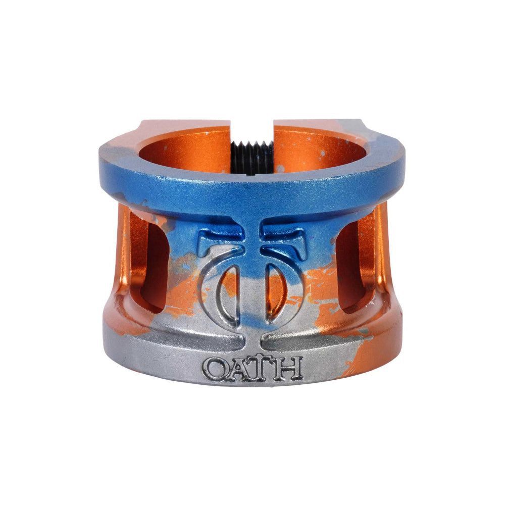 Oath Cage V2 Double HIC IHC Scooter Clamp Orange Blue Titanium Front