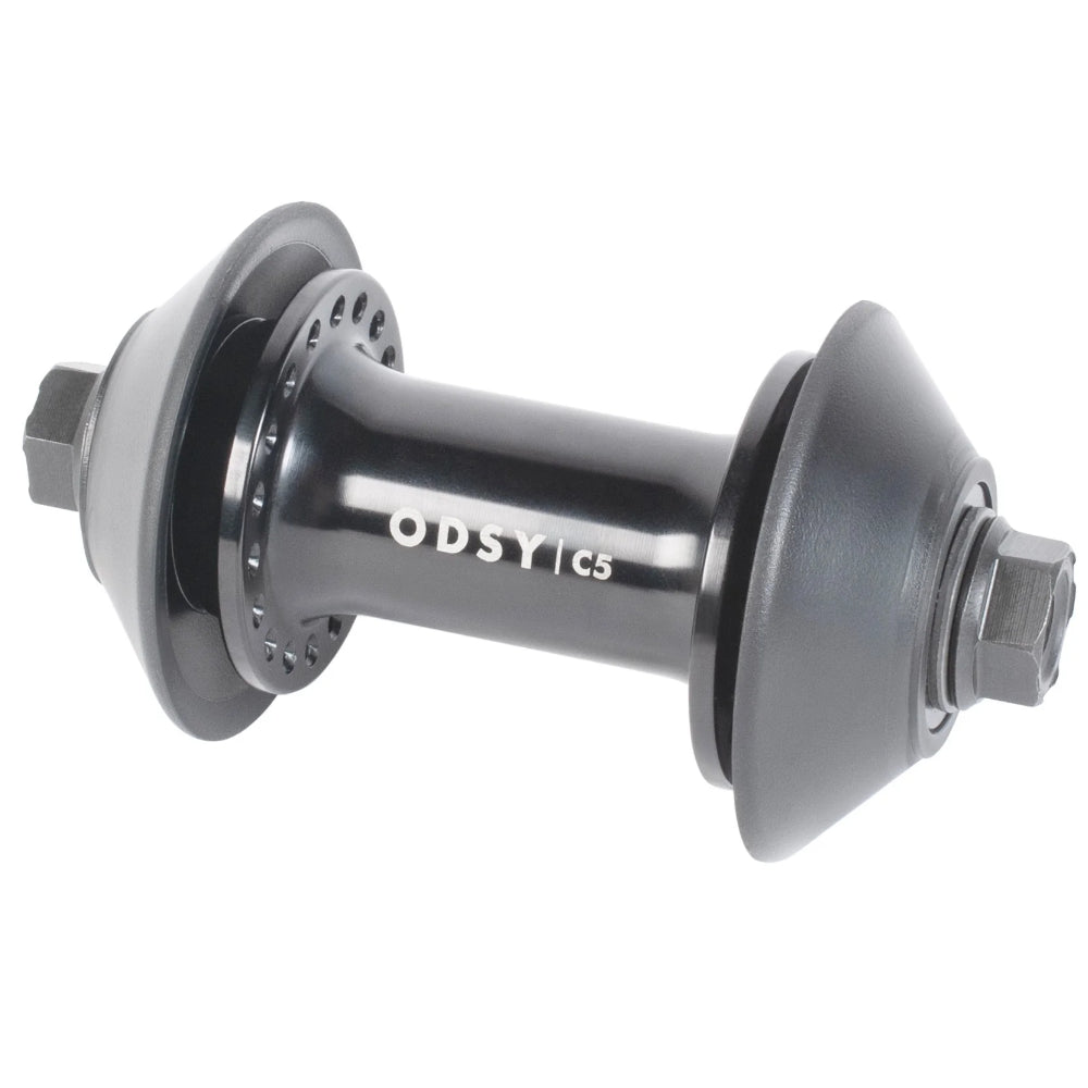 Odyssey C5 Front Hub Anodized Black Angle View With Hubguards