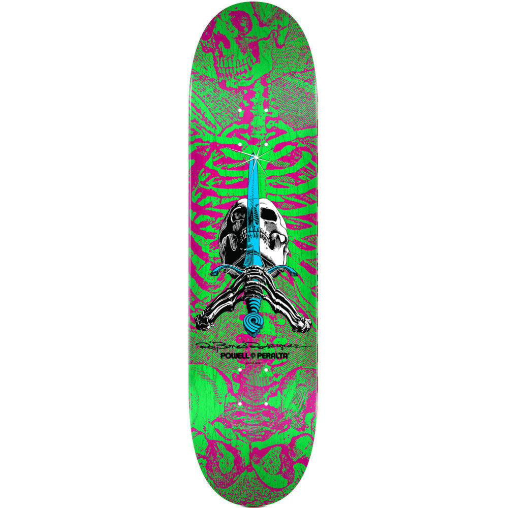 Powell Skull And Sword Red Pink 8.0 - Skateboard Deck