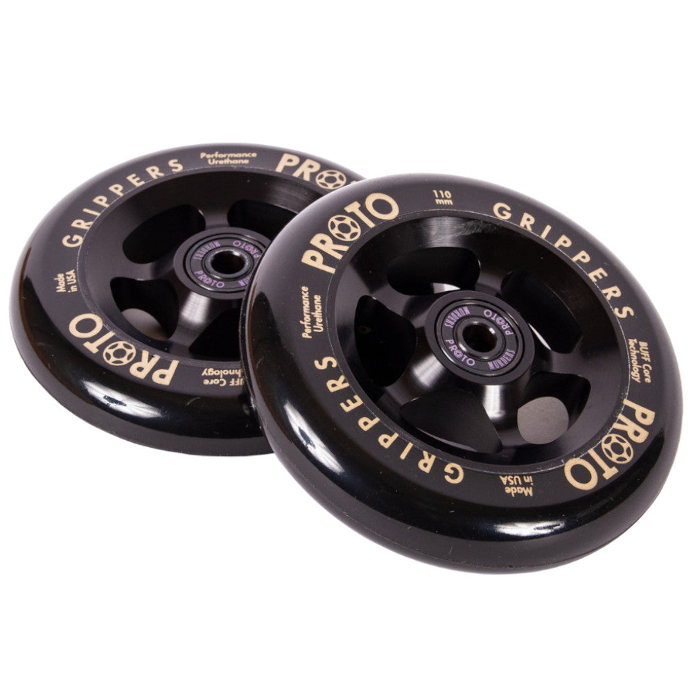 Proto Grippers 110mm Black On Black (PAIR) - Scooter Wheels Smooth Made in USA