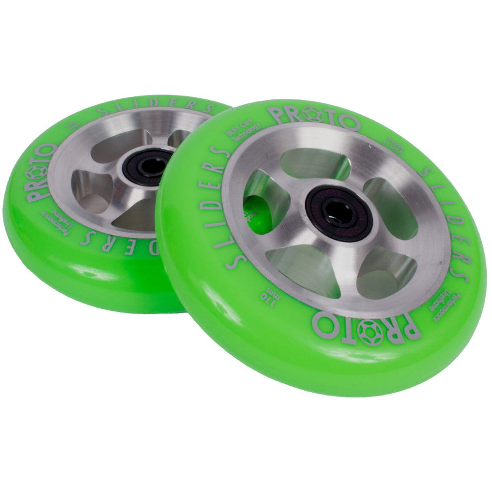 Proto StarBright Sliders Neon Green 110mm Freestyle Scooter Wheels Pair