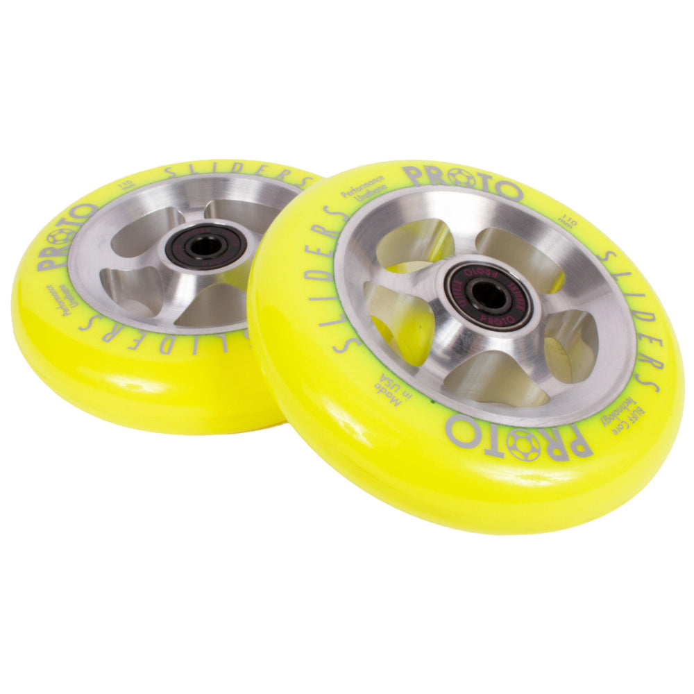 Proto StarBright Sliders Neon Yellow 110mm Freestyle Scooter Wheels Pair
