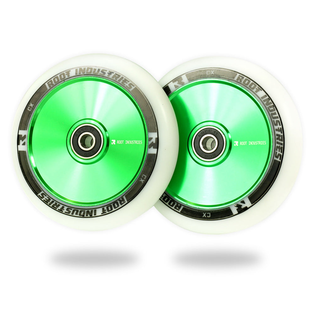 Root Industries AirWheels 110mm White Urethane (PAIR) - Scooter Wheels Green