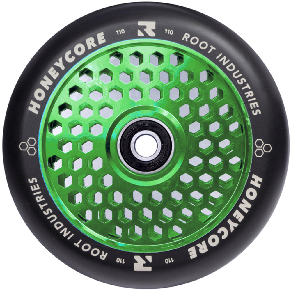 Root Industries Honeycore 110mm Black PU Freestyle Scooter Wheel Green