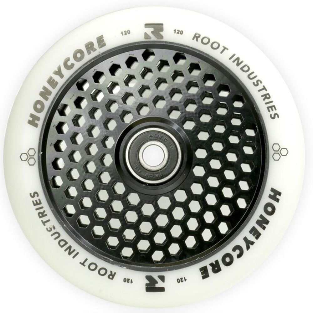 Root Industries Honeycore 120mm White Urethane (PAIR) - Scooter Wheels Black Single