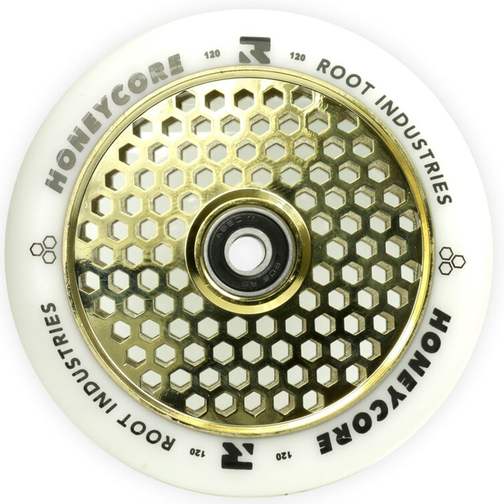 Root Industries Honeycore 120mm White Urethane (PAIR) - Scooter Wheels Gold Rush