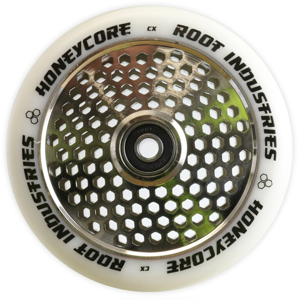 Root Industries Honeycore 120mm White Urethane (PAIR) - Scooter Wheels Mirror Chrome