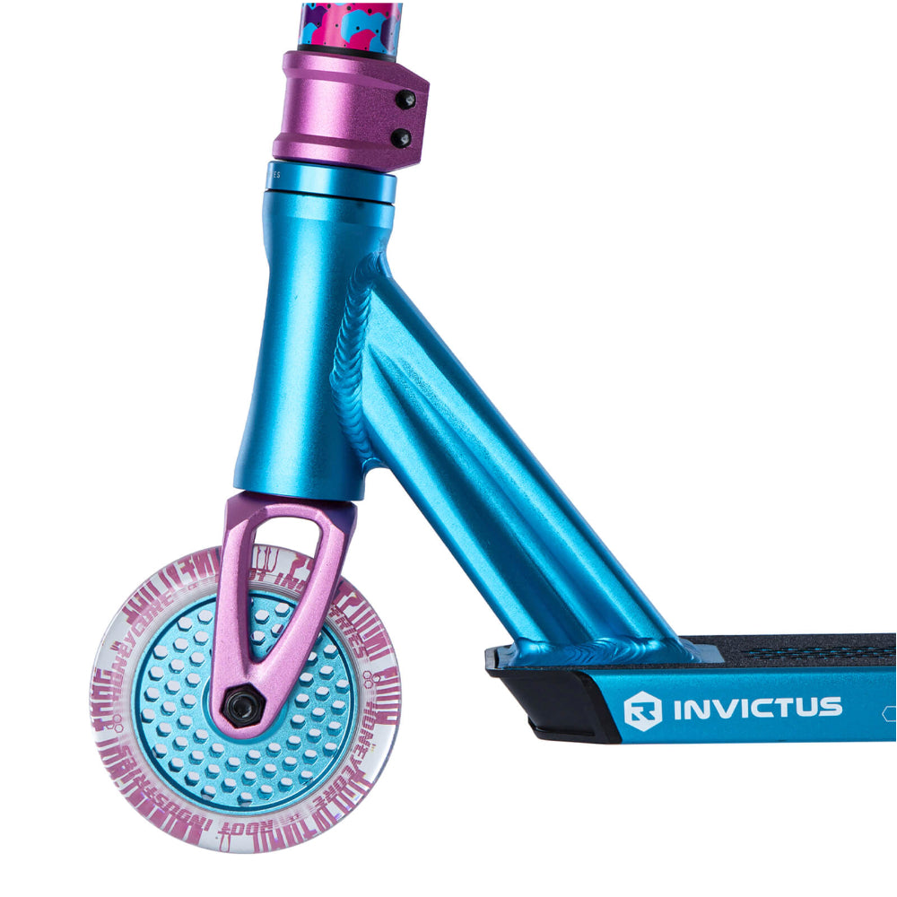 Root Industries Invictus 2 - Scooter Complete Teal Pink Front Side Wheel Clear