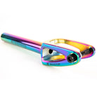 Root Industries Invictus V2 IHC Scooter Fork Rocket Fuel Neo Chrome Oilslick Angle Close Up