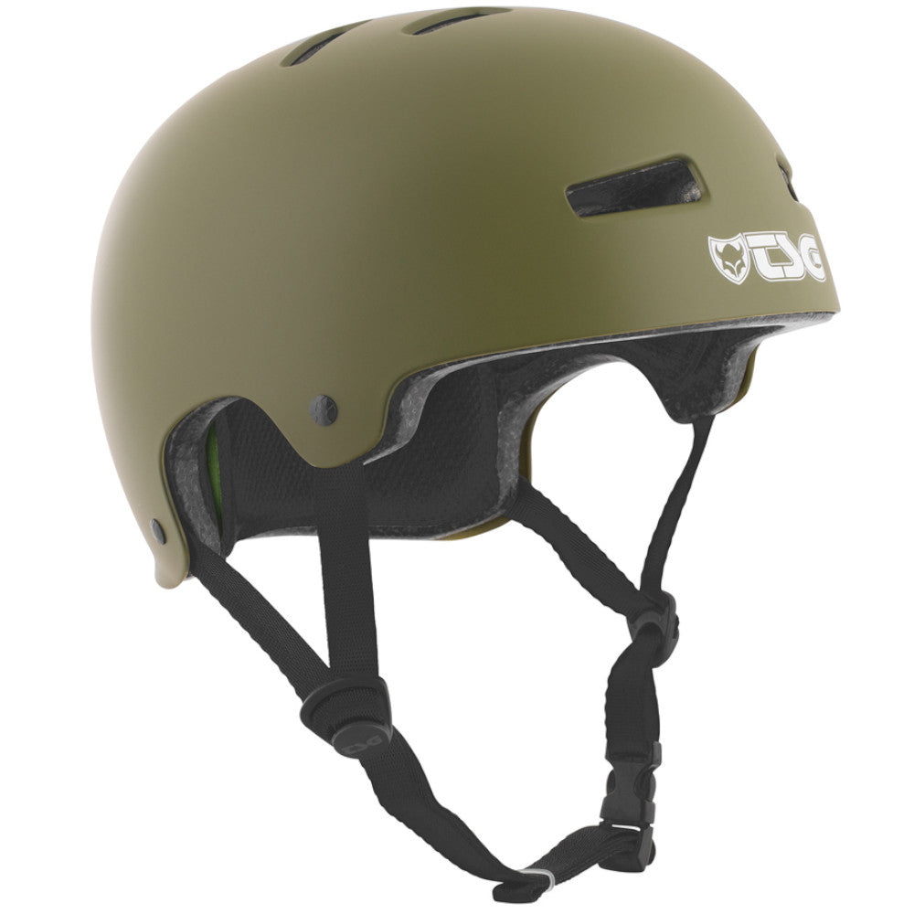 TSG Evolution Solid Color Satin Olive (CERTIFIED) - Helmet Close Up
