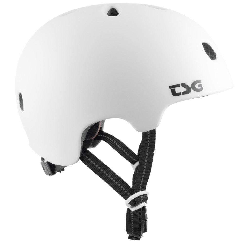 TSG The Meta Solid Color Satin White (CERTIFIED) - Helmet Side View Close Up Matte White