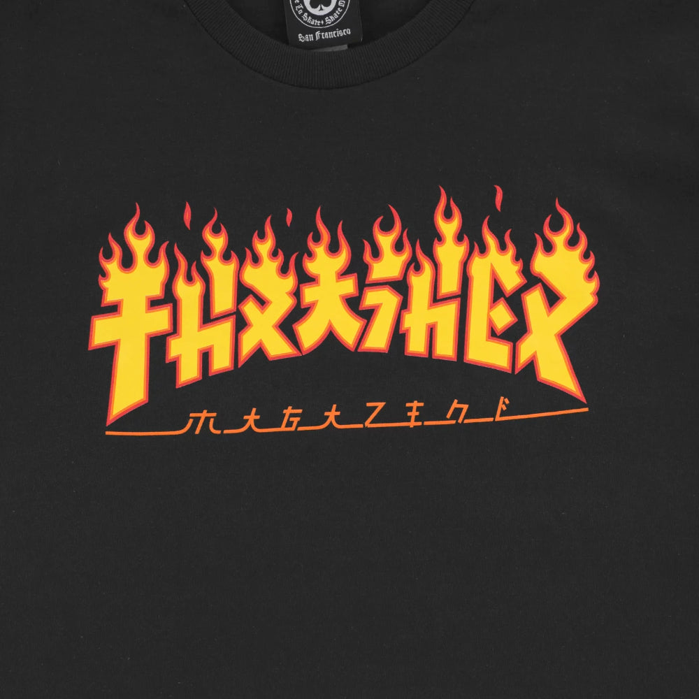 Thrasher Godzilla Flame Logo T-Shirt Close up