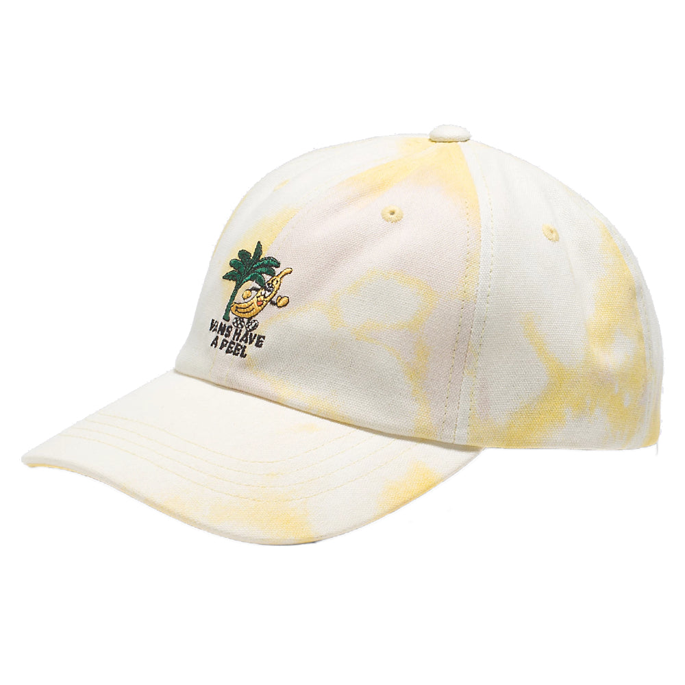 Vans Curved Bill Jockey Cap Tie Dye Tropical Peach The Tie Dye Curved Bill Jockey Hat is a 6-panel jockey hat featuring an allover tie dye wash direct logo embroidery at the front, and a curved bill for a classic, heritage look.   Specs 100% Cotton  Tie-dye 6-panel curved bill jockey hat Direct embroidery or woven patch