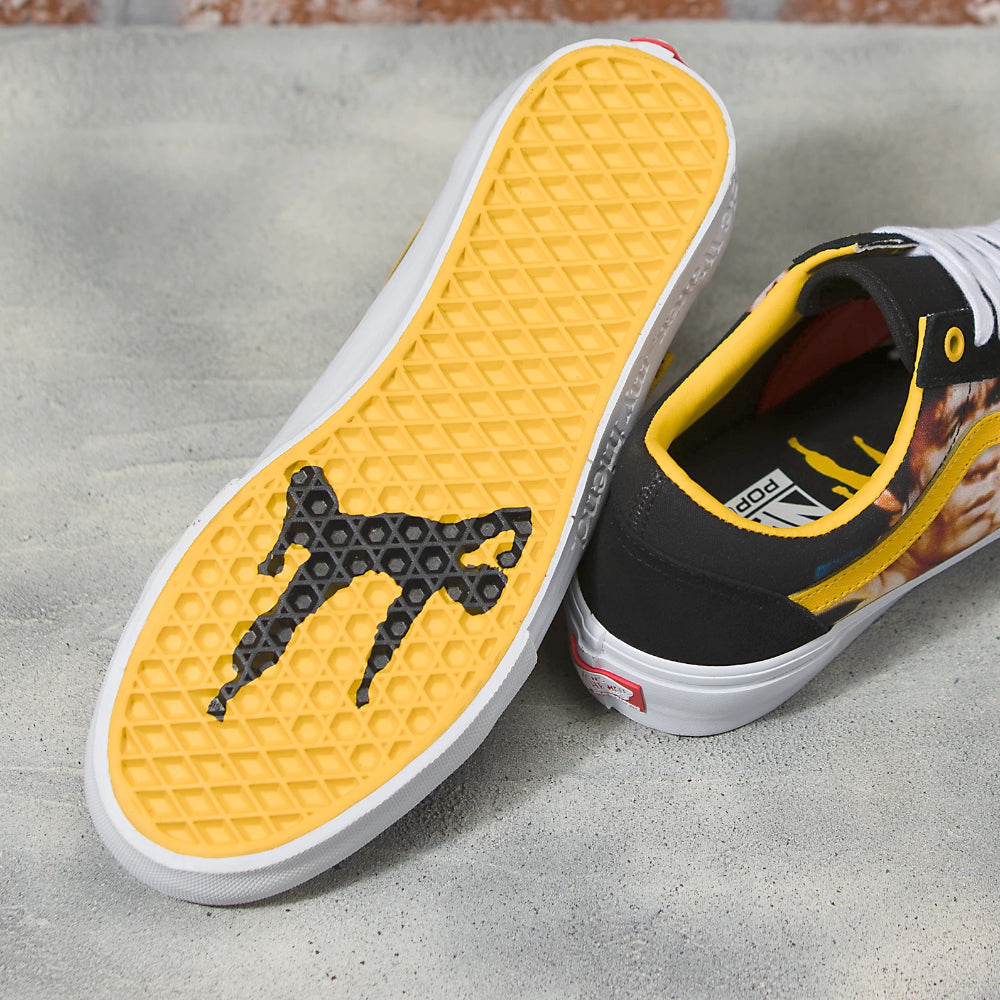 Vans Skate Old Skool Bruce Lee Black Yellow Shoes Vulcanized Waffle Outsole With Kick Design