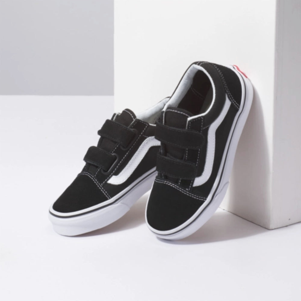 Vans Youth Old Skool Velcro Black / White Shoes Pair Stand