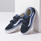 Vans Youth Old Skool Velcro Navy / White Shoes Pair Stand