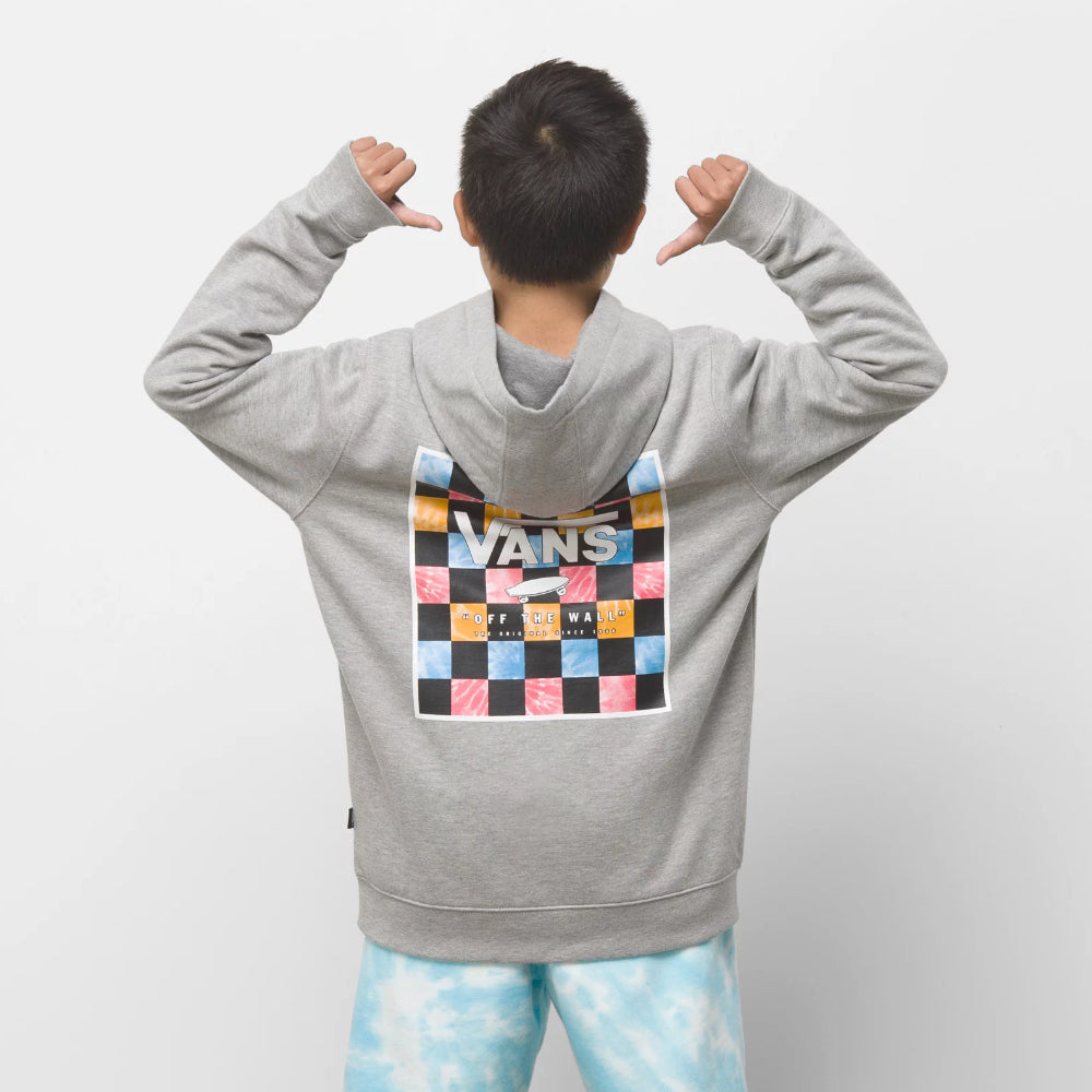 Vans Youth Print Box Back Pullover Hoodie Cement Heather / Tie-Dye Block Back Thumbs Up