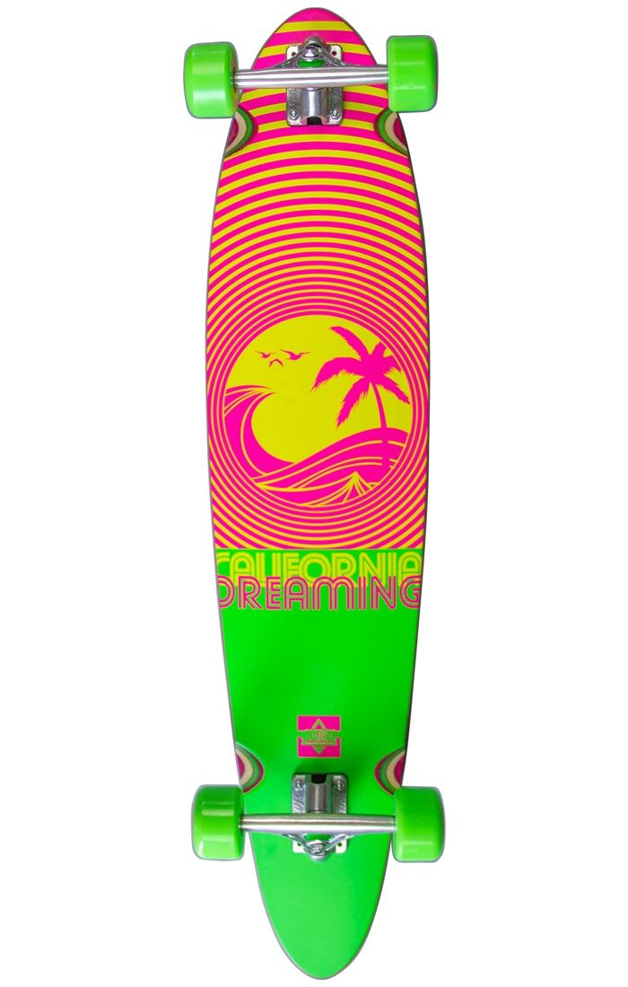 Dusters California Dreaming Neon Green 40" - Longboard Complete Deck Design Palm Surf Wave