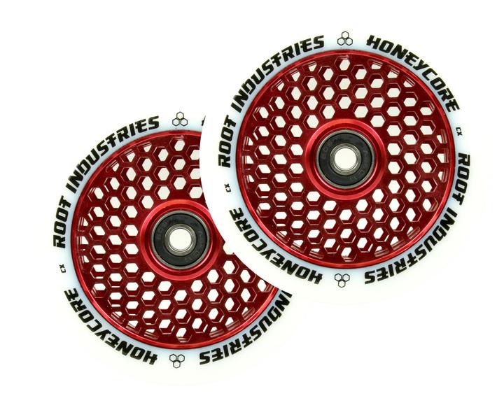 Root Industries Honeycore 120mm White Urethane (PAIR) - Scooter Wheels Red