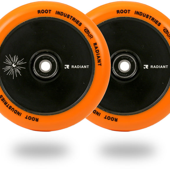 Root Industries AirWheels Radiant 120mm Black Urethane (PAIR) - Scooter Wheels Orange