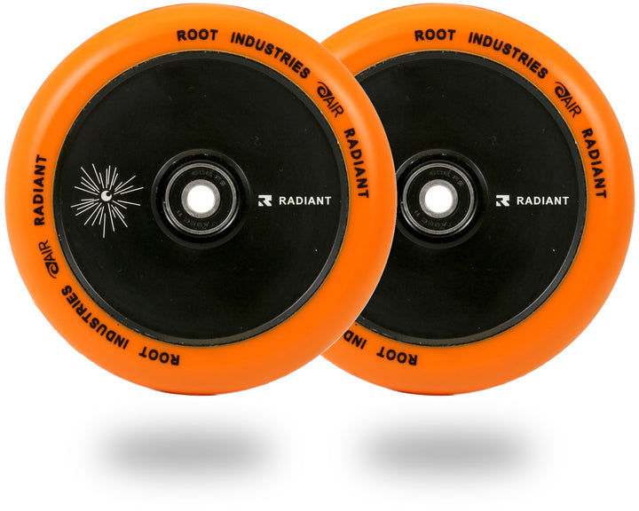Root Industries AirWheels Radiant 120mm Black Urethane (PAIR) - Scooter Wheels Orange