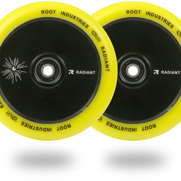 Root Industries AirWheels Radiant 120mm Black Urethane (PAIR) - Scooter Wheels Yellow