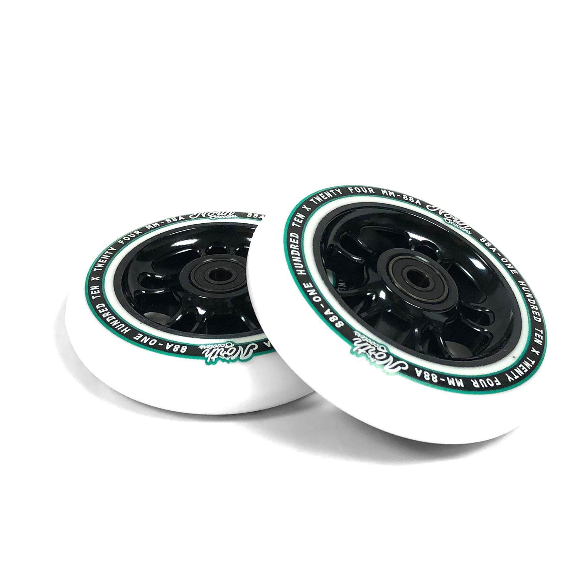 North Scooters Wagon 110mm White PU (PAIR) - Scooter Wheels Black